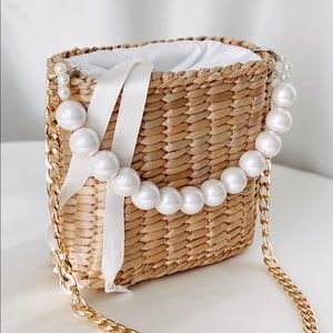Brand New Pearl Tote Straw Bag